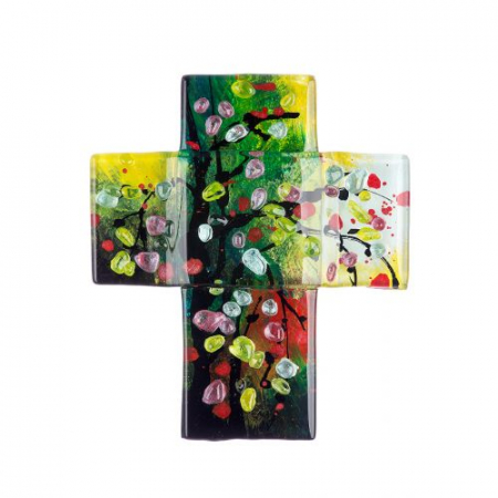 Decoratiuni - Cruce de perete Tree sticla, handmade
