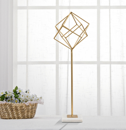 SALE % - Decoratiune Cube, Fier/Marmura, Auriu/Alb, 52,5x16x18 cm