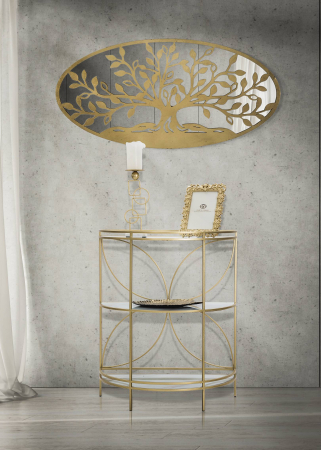 SALE % - Decoratiune de perete Albero Della Vita, Fier/MDF/Oglinda, Auriu, 60x120x2 cm