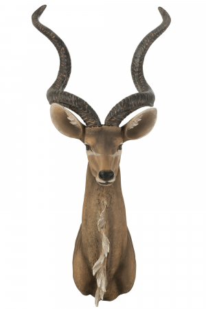 SALE % - Decoratiune de perete Antelope Head, Rasina, Maro, 50x47x85 cm