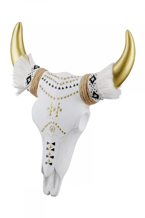 SALE % - Decoratiune de perete Bull, Rasina, Alb/Auriu, 4x16.5x20 cm