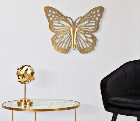 SALE % - Decoratiune de perete Butterflies, Fier, Auriu, 35x43x2 cm