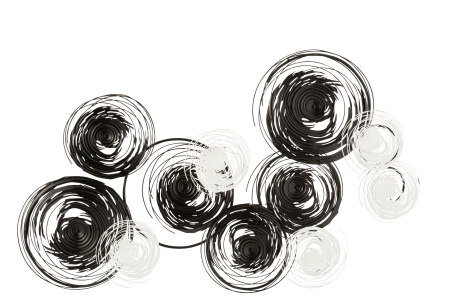 SALE % - Decoratiune de perete Circles, Metal/Fier, Alb/Negru, 140x90x10 cm