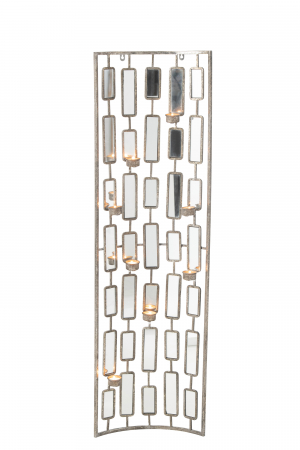 Decoratiune de perete cu oglinzi si suporturi lumanare, Metal, Gri, 35.5x10x122 cm [1]