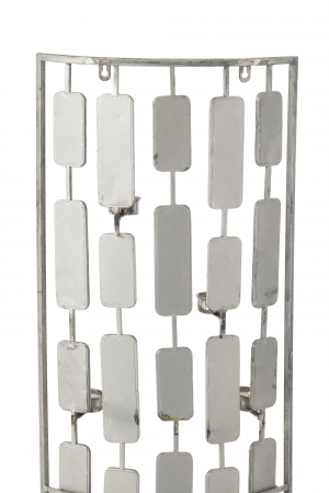 Decoratiune de perete cu oglinzi si suporturi lumanare, Metal, Gri, 35.5x10x122 cm [3]