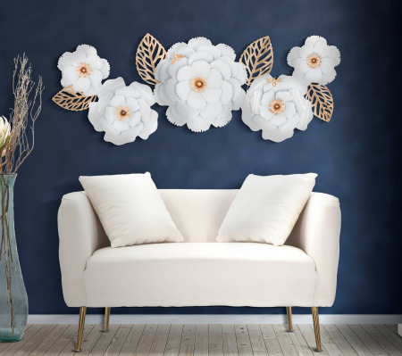 Decoratiuni de perete - Decoratiune de perete Décor, Fier, Alb/Auriu, 60x158x9 cm