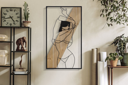 Decoratiune de perete din fier forjat si lemn, 50x2x90 cm [4]