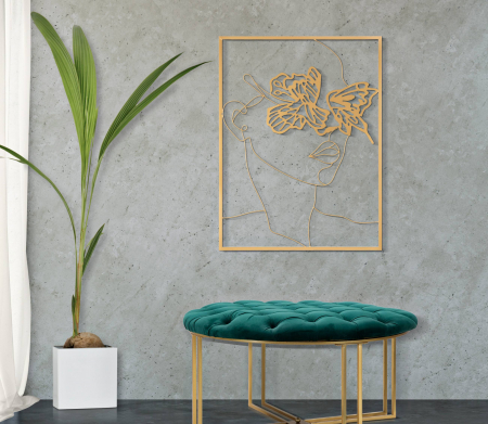 SALE % - Decoratiune de perete Face, Fier, Auriu, 80x60x1 cm