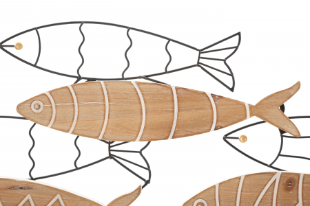 Decoratiune de perete Fish, Fier/MDF, Negru/Natural, 30x60x2 cm [3]