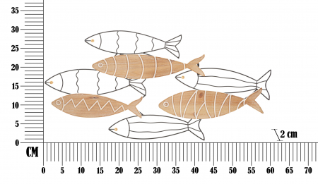 Decoratiune de perete Fish, Fier/MDF, Negru/Natural, 30x60x2 cm [5]