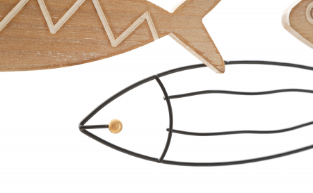 Decoratiune de perete Fish, Fier/MDF, Negru/Natural, 30x60x2 cm [2]