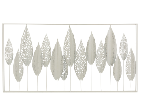 SALE % - Decoratiune de perete Leaves, Metal/Fier, Alb, 135x69x7 cm