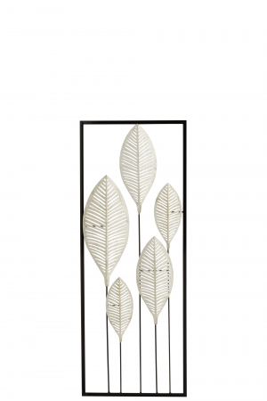 Decoratiune de perete Leaves, Metal/Fier, Argintiu/Negru, 28.5x3x3 cm [1]