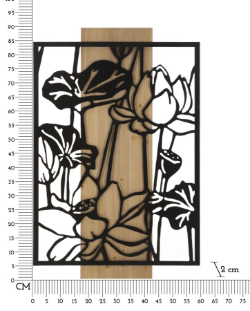 Decoratiune de perete Lotus din fier si lemn, 60x2x90 cm [5]