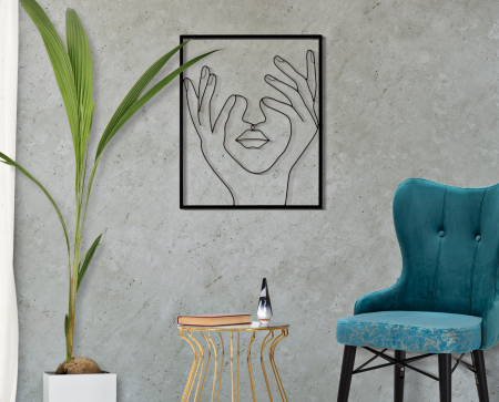 SALE % - Decoratiune de perete Simply Face, Fier, Negru, 61x50.5x1.3 cm