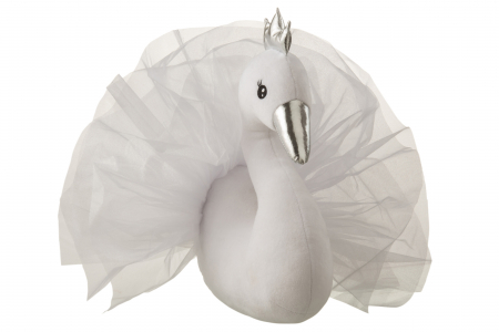 Jucarii pentru copii - Decoratiune de perete Swan, Fibre sintetice, Alb/Argintiu, 46x20x37 cm