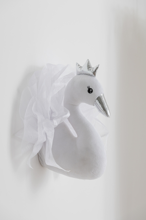 Decoratiune de perete Swan, Fibre sintetice, Alb/Argintiu, 46x20x37 cm [2]