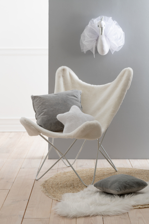 Decoratiune de perete Swan, Fibre sintetice, Alb/Argintiu, 46x20x37 cm [3]