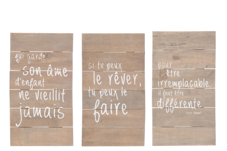SALE % - Decoratiune de perete, text alb, lemn natur sortiment de 3
