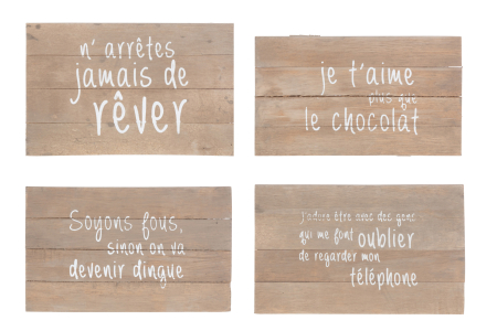 SALE % - Decoratiune de perete, text alb, lemn natur sortiment de 4