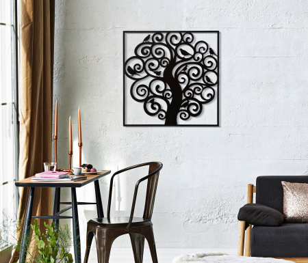 SALE % - Decoratiune de perete Three, Fier, Negru, 70x70x1 cm