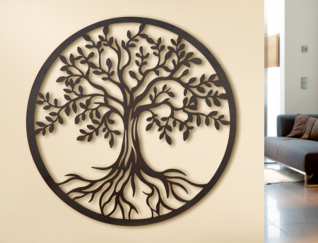 SALE % - Decoratiune de perete Tree of Life, Metal, Maro, 61 cm