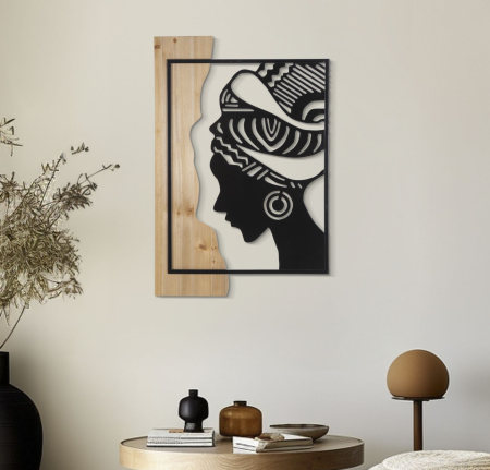 Decoratiune de perete tribal din fier si lemn 53x2x80 cm [4]