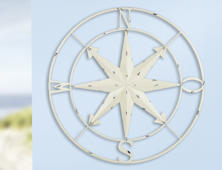 SALE % - Decoratiune de perete Wind Rose, metal, alb, 2x70 cm