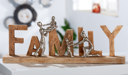 SALE % - Decoratiune Family, Aluminiu/Lemn, Maro/Argintiu, 55x21x7.5 cm
