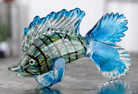 Arta sticlei - Decoratiune Fish Barracuda, Sticla, Albastru, 28x20x10 cm