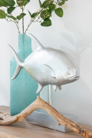 Accesorii - Decoratiune Fish on Foot, Rasina, Argintiu, 51.5x11x43.5 cm