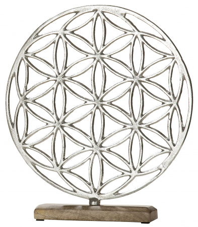 SALE % - Decoratiune Flower of Life, aluminiu/lemn, argintiu/maro, 36x32x5 cm