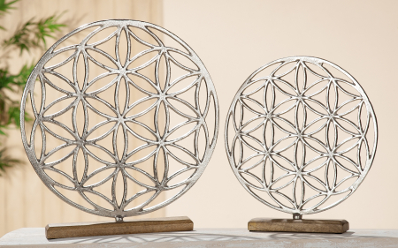 Decoratiune Flower of Life, aluminiu/lemn, argintiu/maro, 36x32x5 cm [1]