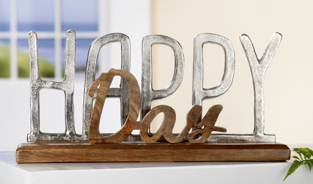 Decoratiune HAPPY DAY, aluminiu/mango, 43x20x7 cm [0]