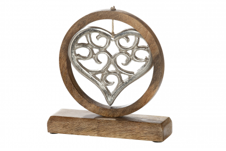SALE % - Decoratiune Heart, aluminiu/lemn, argintiu/maro, 18x19x5 cm