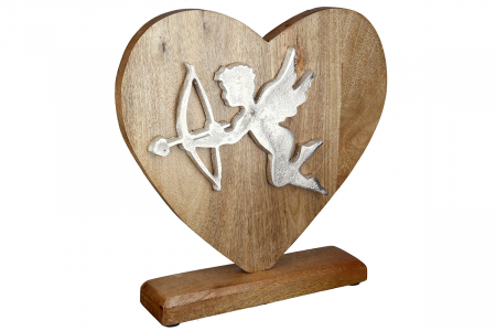 Decoratiune Heart Amor, Lemn, Maro/Argintiu, 20x21x5 cm [1]