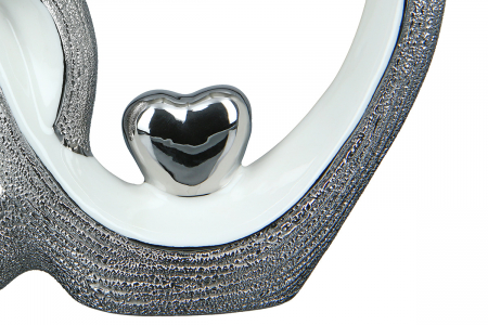Decoratiune Heart in heart, Portelan, Alb/Argintiu, 19.5x13.5x4 cm [2]