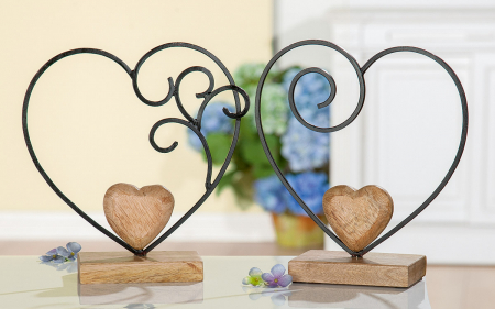 SALE % - Decoratiune inima, metal/lemn, maro/negru, 19x19 cm