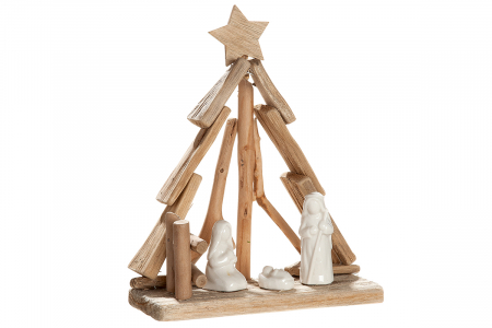 Decoratiune Iosif si Maria, lemn/portelan, 18x8x23 cm [1]