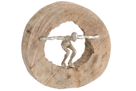 SALE % - Decoratiune Jumping, Aluminiu/Lemn, Argintiu/Natural, 29x6.5x28 cm