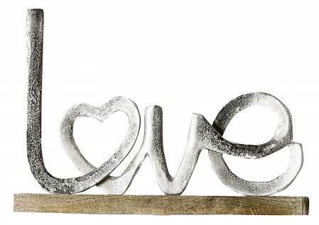 SALE % - Decoratiune LOVE, aluminiu/lemn, argintiu/maro, 41x28.5x5 cm