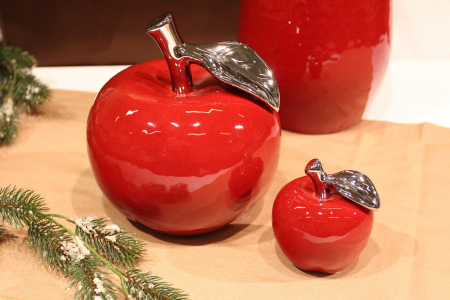 Accesorii - Decoratiune mar Facella apple, ceramica, rosu/argintiu, 9x9x10 cm