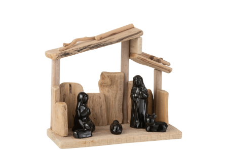 Scena Nasterii Domnului - Decoratiune Nativity Scene, Lemn, Maro, 23.5x23.5x19 cm