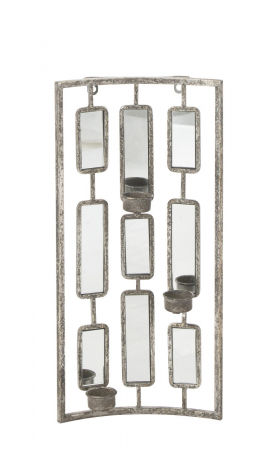 Oglinzi - Decoratiune oglinzi/suport lumanare, Metal, Gri, 25x5x52 cm