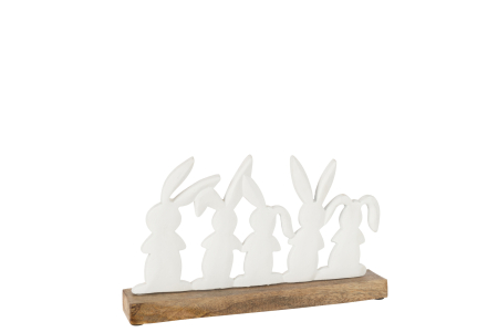 Primavara - Decoratiune Rabbits On A Row, Aluminiu, Alb/Natural, 28x28x17 cm