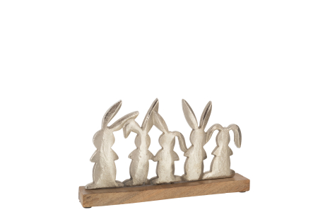 Primavara - Decoratiune Rabbits On A Row, Aluminiu, Argintiu, 28x28x14 cm