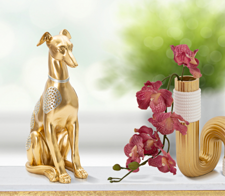 Accesorii - Decoratiune Sit Dog, Rasina, Auriu, 29x19.8x10 cm