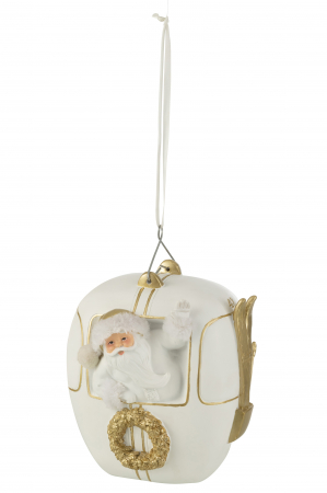 Mos Craciun - Decoratiune Snowcabin Santa Claus, Rasina, Alb, 18x15.5x23 cm