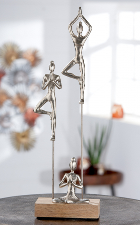 Oriental - Decoratiune Yoga Group, Aluminiu/Lemn, Maro/Argintiu, 15.5x51x9 cm