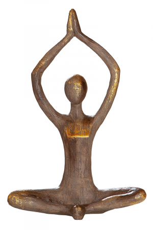 SALE % - Decoratiune Yoga-Woman, rasina, maro/auriu, 24x12x37 cm